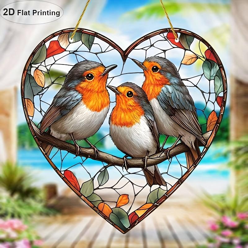 2D Flat, 1pc, 2D Flat Print Robin Sun Catcher, Garden Sun Catcher 20.32cm X 20.32cm, Suitable for Use In 11 Holidays Acrylic Dyed Window