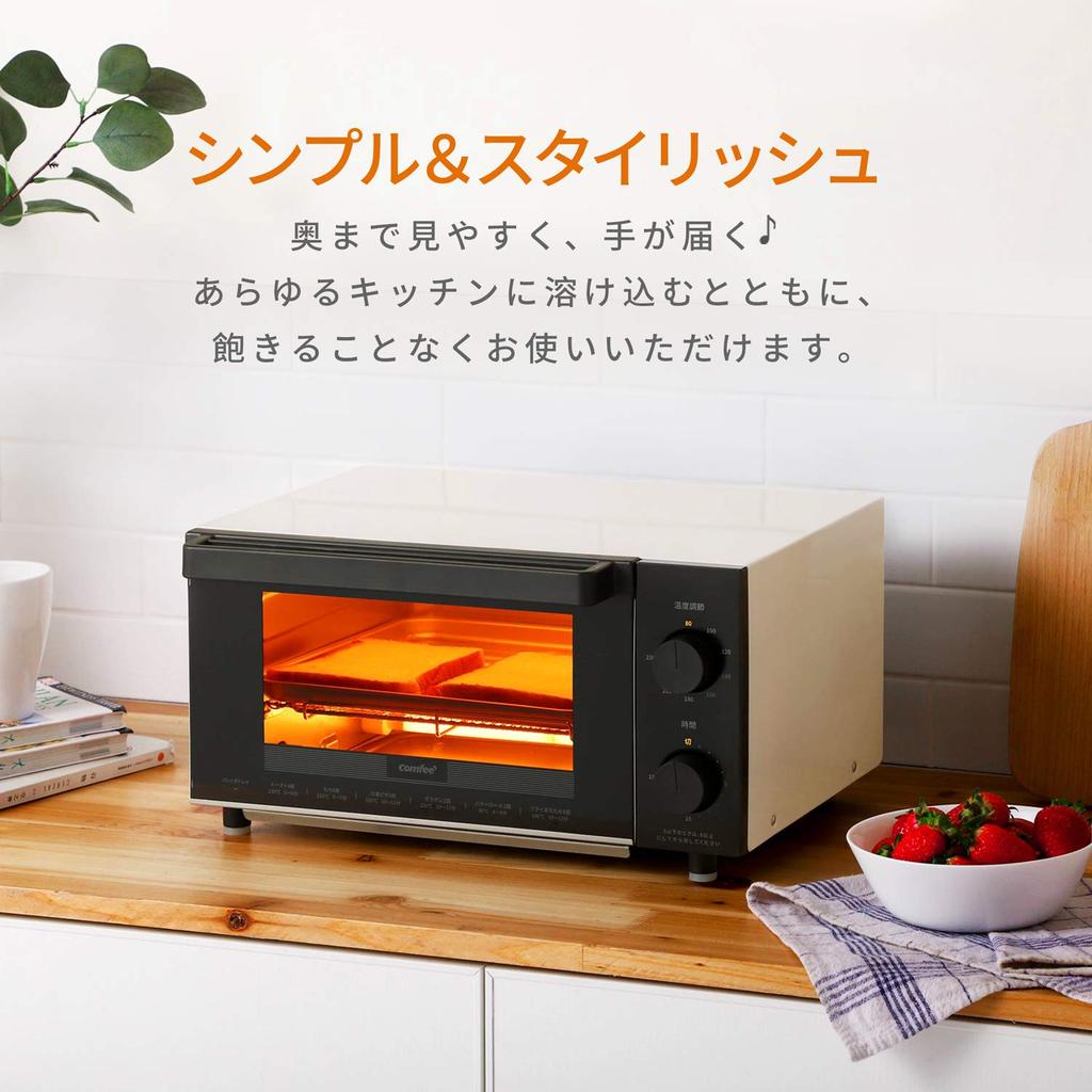 Toaster 4 Pieces Large Timer Stepless Temperature 4 Upper and Lower Tray Easy to Space Saving New New Life COMFEE' Oven, Toast, 12L, Interior,