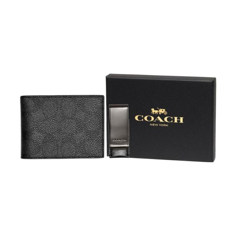Coach Boxed Series 11 Classic Monogram Solid Folded PVC Wallet Set And Mini Wallet Men Wallets Black CE441-MI5 Basic Set (Bag+Dust Bag)