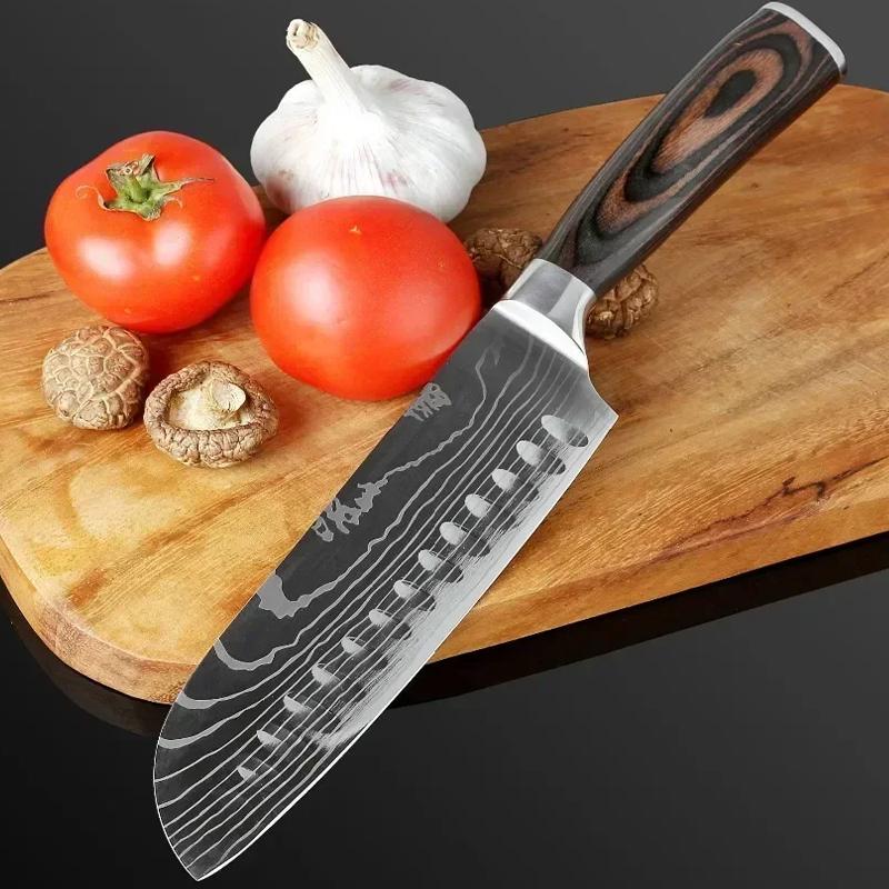 Stainless Steel Kitchen Knife Vegetable Fruit Knife Professional Boning Knife Japanese Fish Santoku Slicing  Knife Wooden Handle