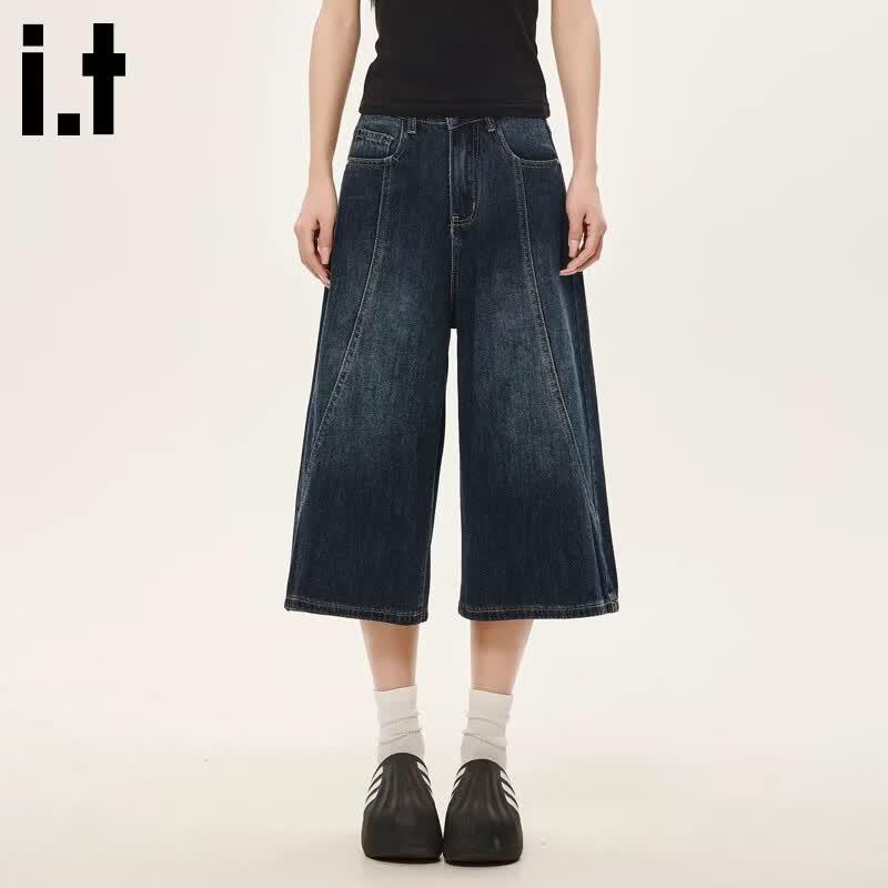 :CHOCOOLATEit Women s Retro Blue Wide-Leg Capri Jeans XL