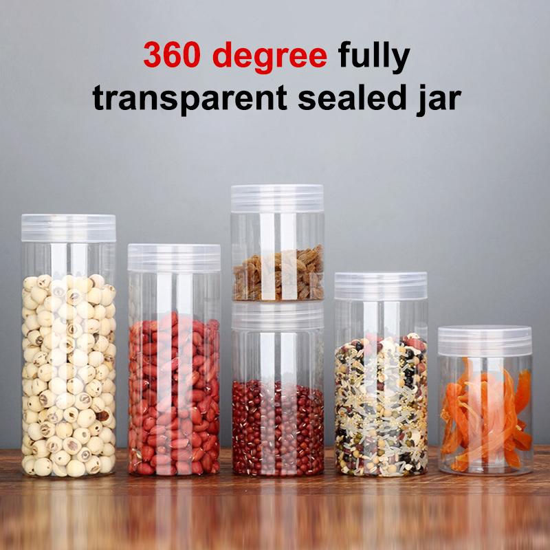 Plastic Packing Bottle Pet Clear Empty Seal Bottle Circular Bucket Storage Biscuit Jar Food Grade Sealed Cans Tank Container