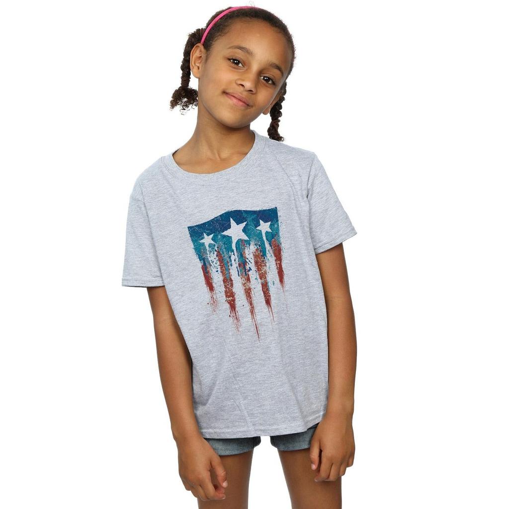 Marvel Girls Captain America Flag Shield Cotton T-Shirt