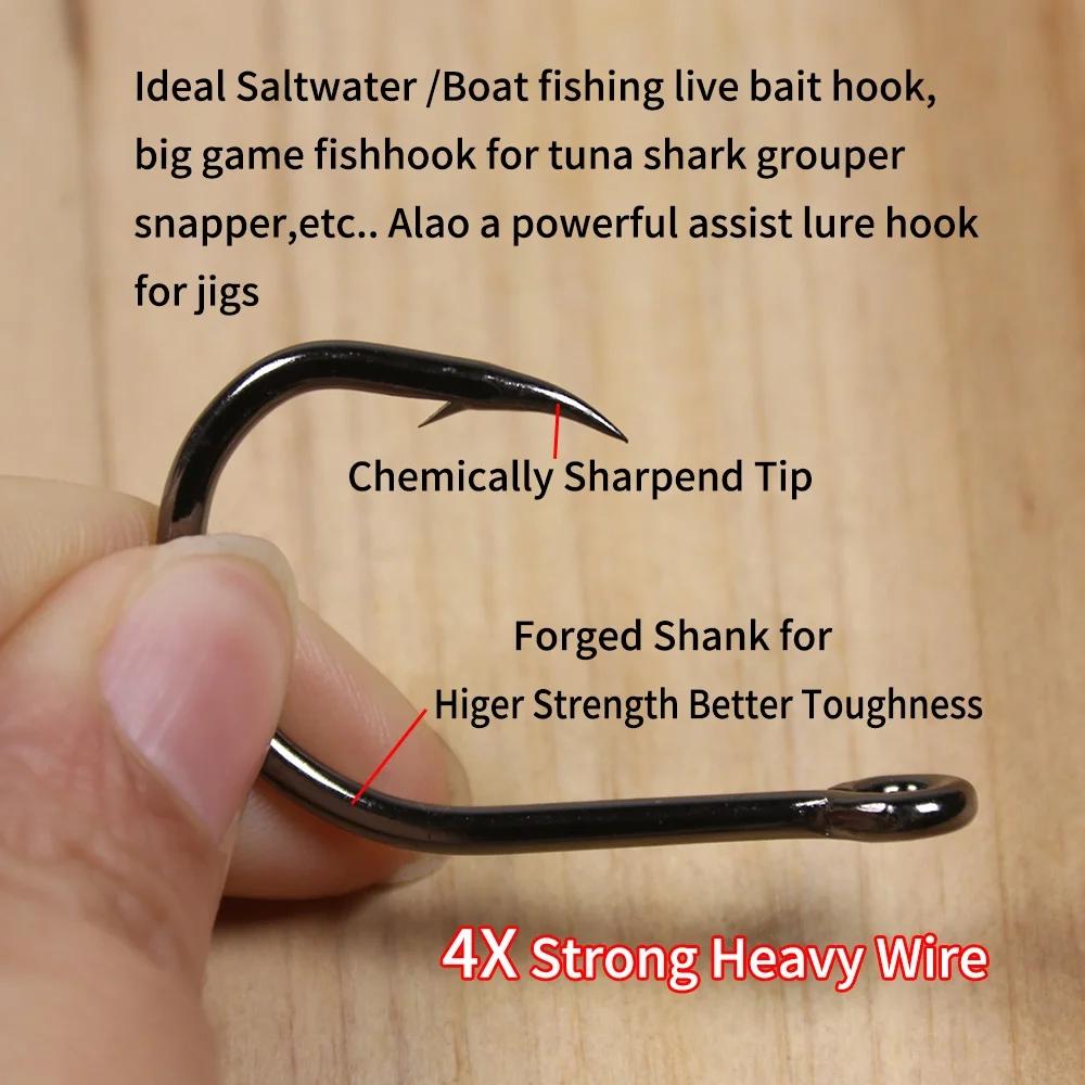 10PCS/Bag 4X Strong Live Bait Hook 3/0 - 11/0 Heavy Duty Saltwater Single Jig Fishhook for Deep Sea Boat Fishing