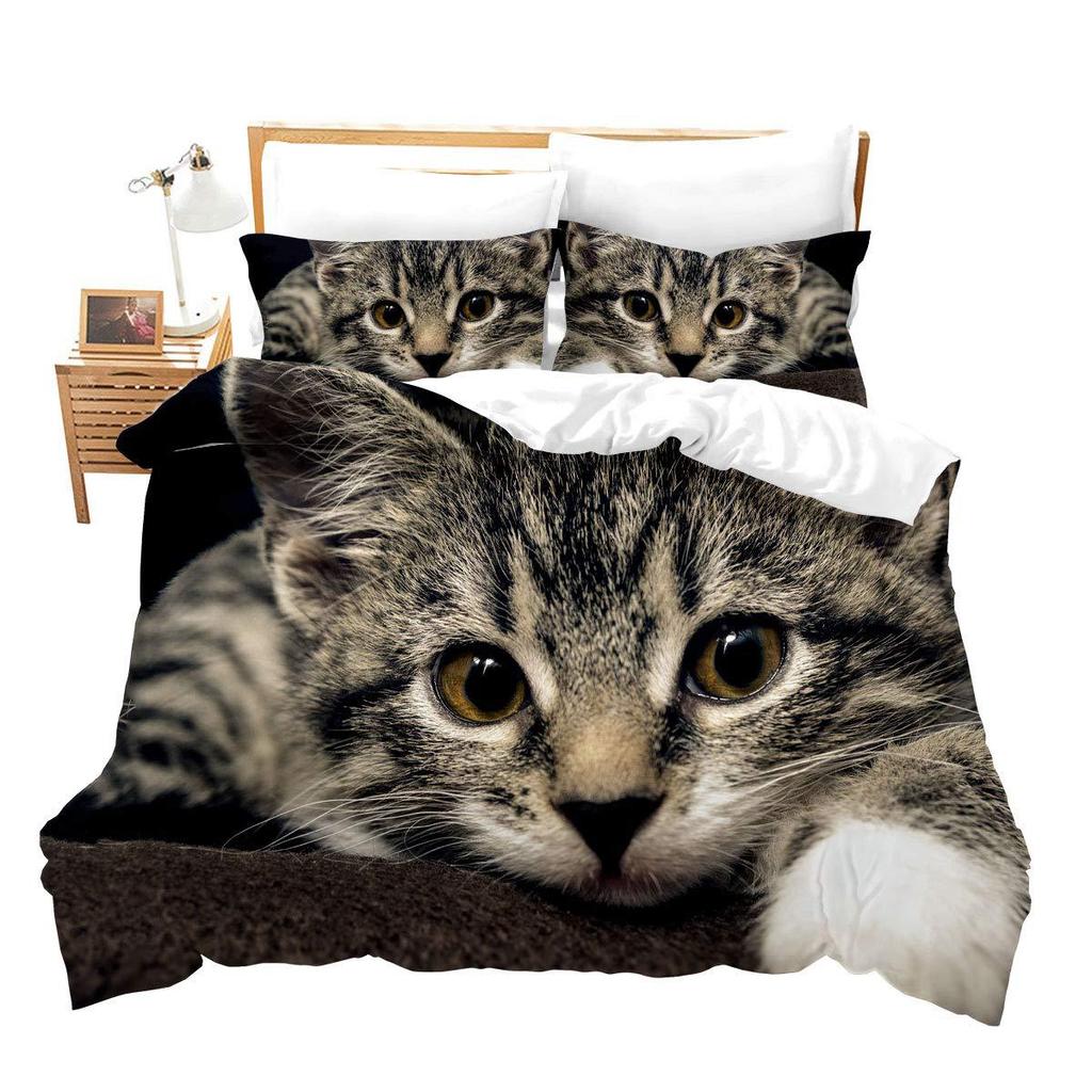 Cute Cat Duvet Cover Bedding Three-Piece Set 3D Animal Digital Printing Quilt Cover