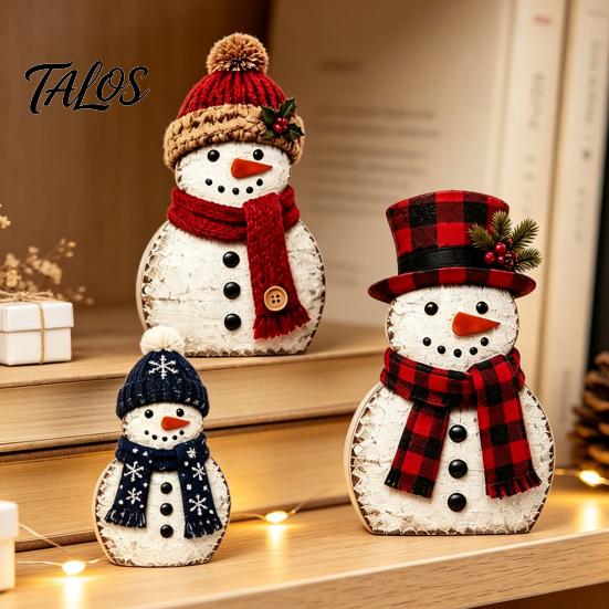 Winter Wonderland Party Decorations Wooden Christmas Tabletop Decor, Rustic Reindeer Animal Figurines, Farmhouse Style Plaid Fabric Bow Holiday
