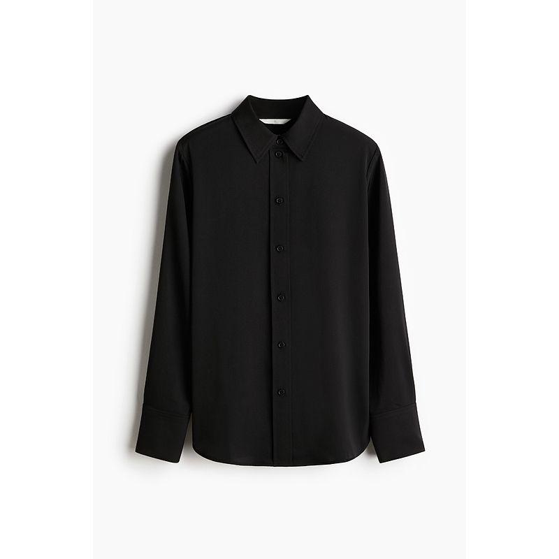 

HM Women s Shirt 2025 Autumn New Polo Collar Long Sleeves Casual Minimalist Commuter Long Sleeve Long Sleeves Tops 1220978 Black 026 165/96