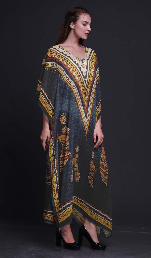 Phagun Tribal African Long Caftan Maxi Dress Beach Swimwear Cover Up Womens