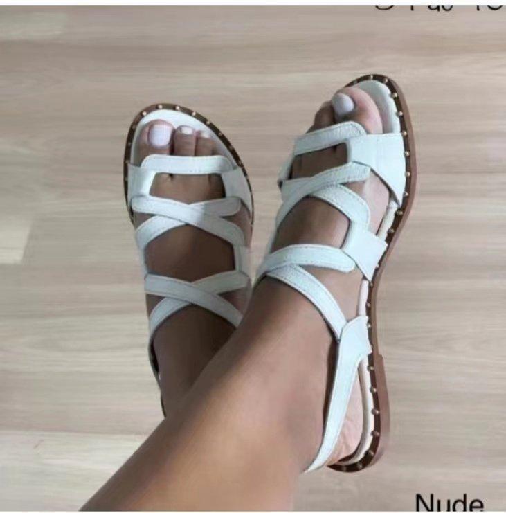 

Fashion sandals summer new flat cross outside wear cool women s shoes large size sandals women 35 білий