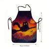 Black Cat Print Halloween Apron, Unisex, Festive Party Cooking & Baking Apron