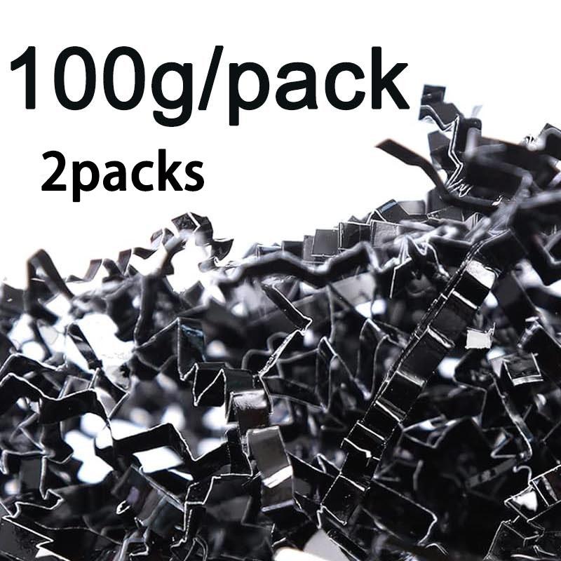 

2 упаковки металлизированной черной травы гофрированной нарезанной бумаги бумажного наполнителя из лоскутков нитей для поделок, постельного белья, подушек для упаковки подарков, корзин, коробок 100g/pack double sided black