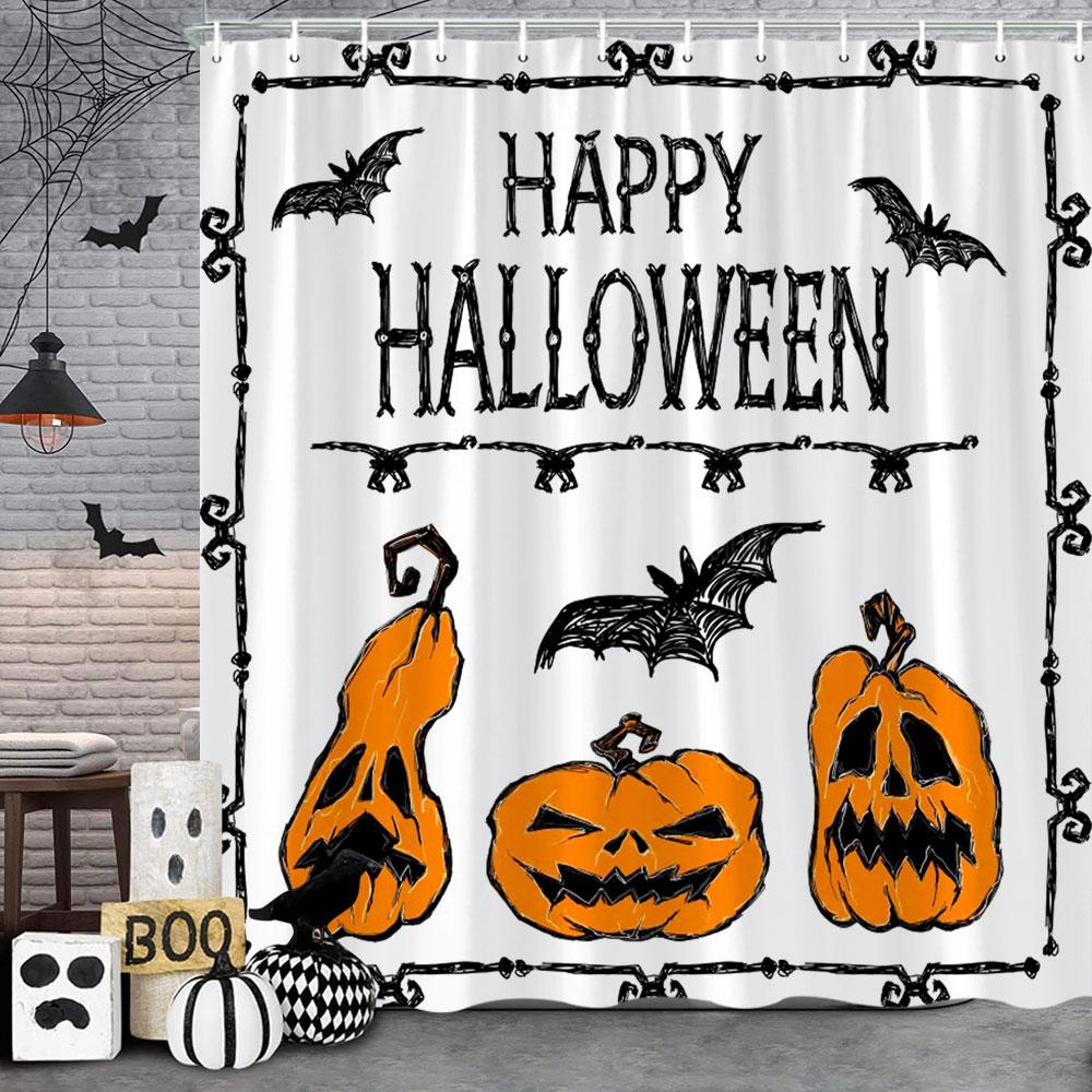 

Хэллоуин Занавеска для душа Ужас Трикстер Летучая мышь Черный кот Осень Тыква Моющиеся Полиэстеровые Тканевые Занавески для душа Декор для ванной 70x78in-180x200cm