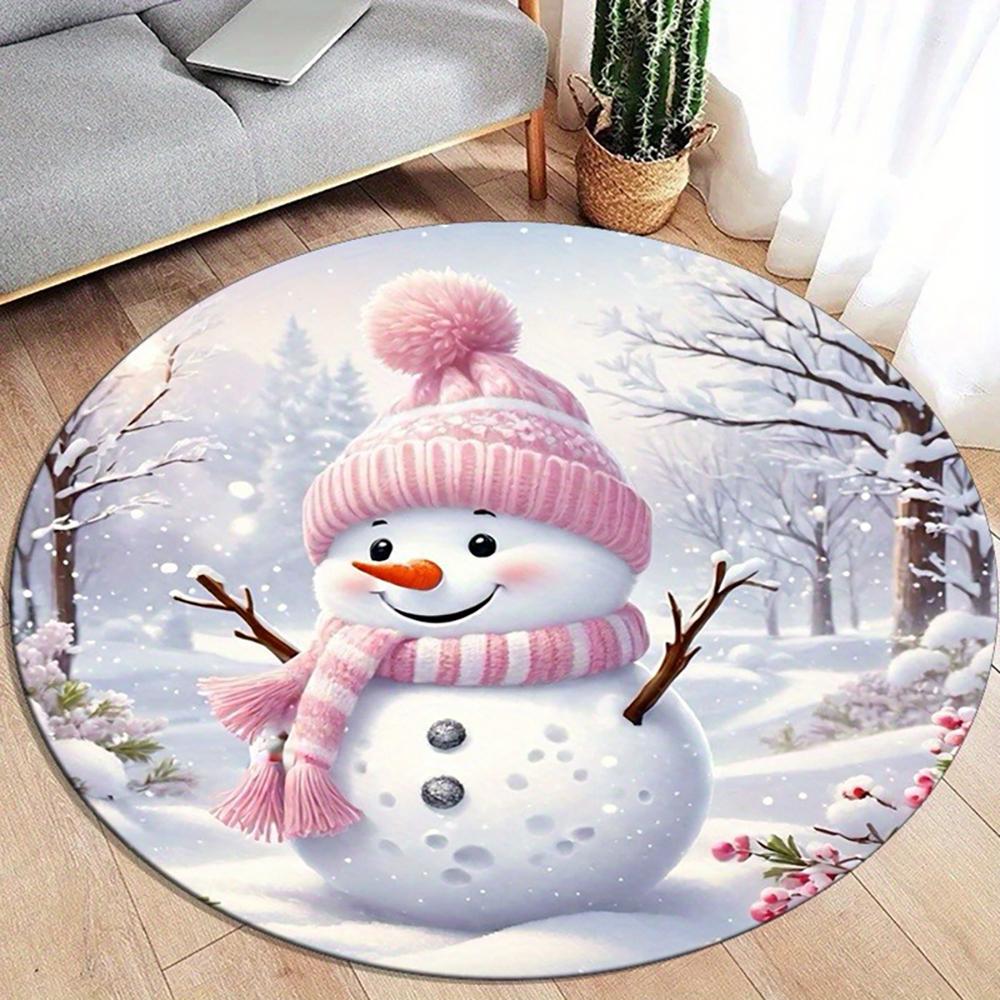 Christmas Round Rugs: Snowman, Santa,Tree & Gingerbread Delights for Festive Home Decor Room Floor Mats New Year Home Decoration