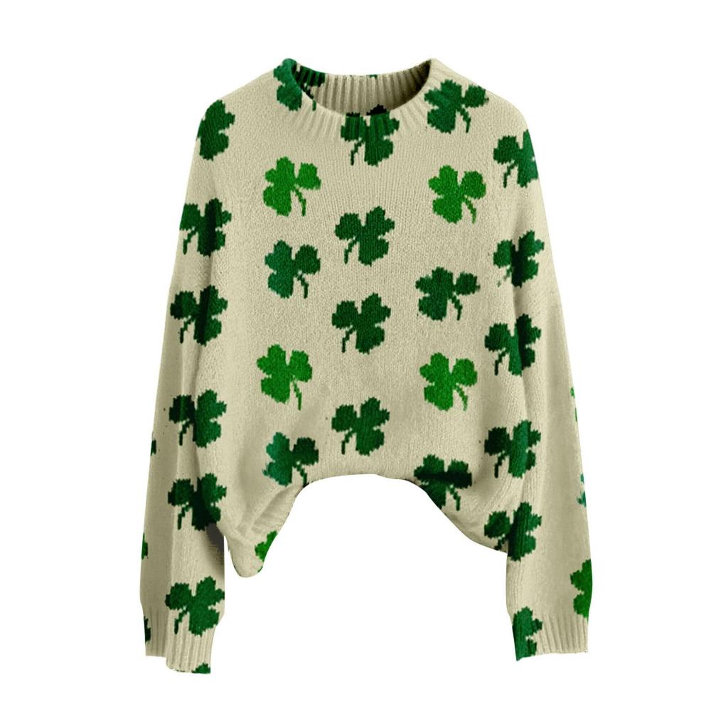 LXF-YT52 Saint Patrick's Day Fair Isle Pullover Sweater - Long Sleeve, Spring and Autumn Fashion.