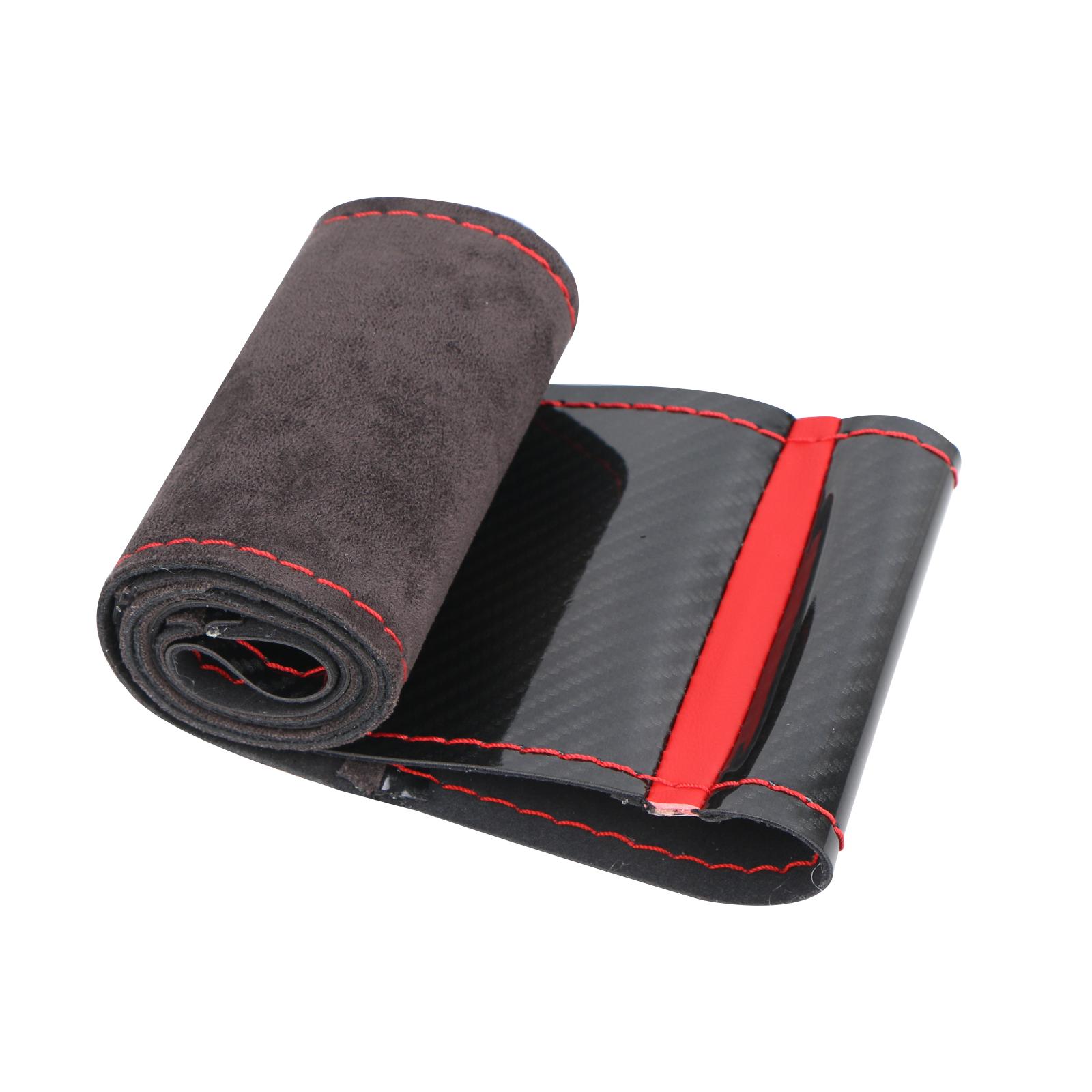 DIY Universal Hand Sewing Car Steering Wheel Cover 37-38cm Carbon Fiber Leather Comfortable Grip Automobile Interior Accessories