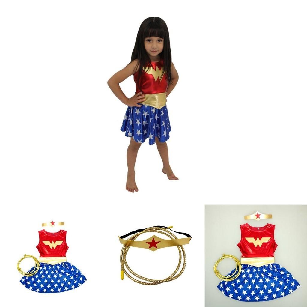 Stretch Cotton Wonder Woman Dress With Bow Accent For Toddlers