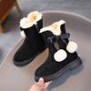 Cozy Cute Girls Winter Snow Boots Plush Pom Pom Warm Fleece Lined Mid Calf Zip Up Rubber Sole Brown Red Black Youngsters