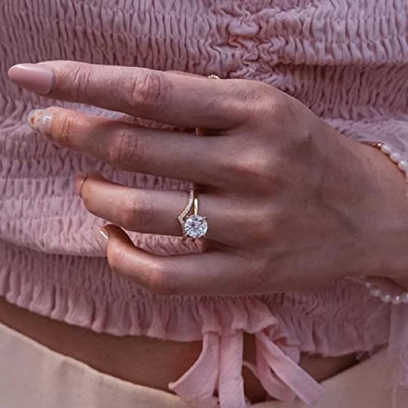 Pointed V Shaped Chevron CZ Simulated Diamond Zircon Heart Stackable Ring Eternity Bands for Women