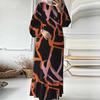 Retro Puff Sleeve Printed Ruffle Pocket Dress for Muslim Women - Middle East Spring & Autumn Long Robe