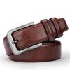 Men's Leather Belt - Metal Texture Buckle, Classic Brown Formal Casual Dual Use - Ideal Gift for Men, Durable and Easy To Clean, Buckle Metal Finish