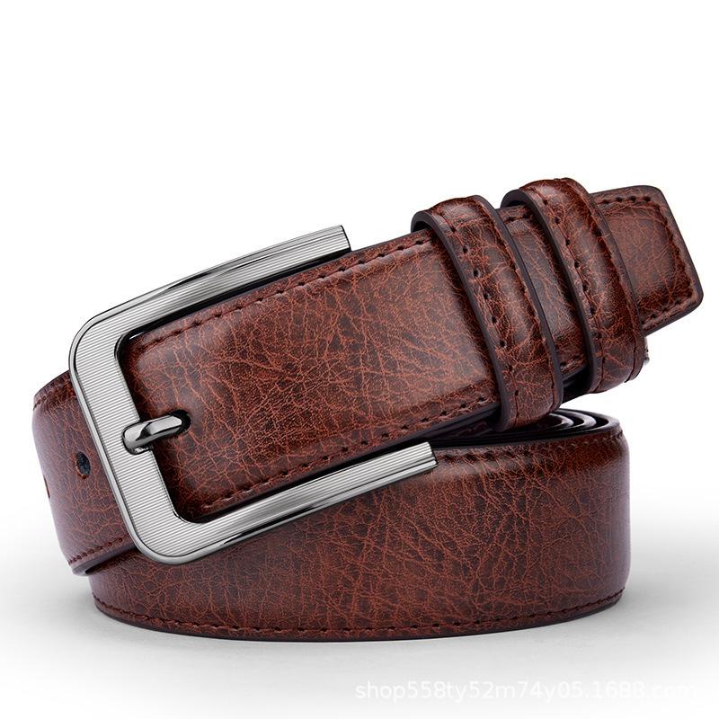 Men's Leather Belt - Metal Texture Buckle, Classic Brown Formal Casual Dual Use - Ideal Gift for Men, Durable and Easy To Clean, Buckle Metal Finish
