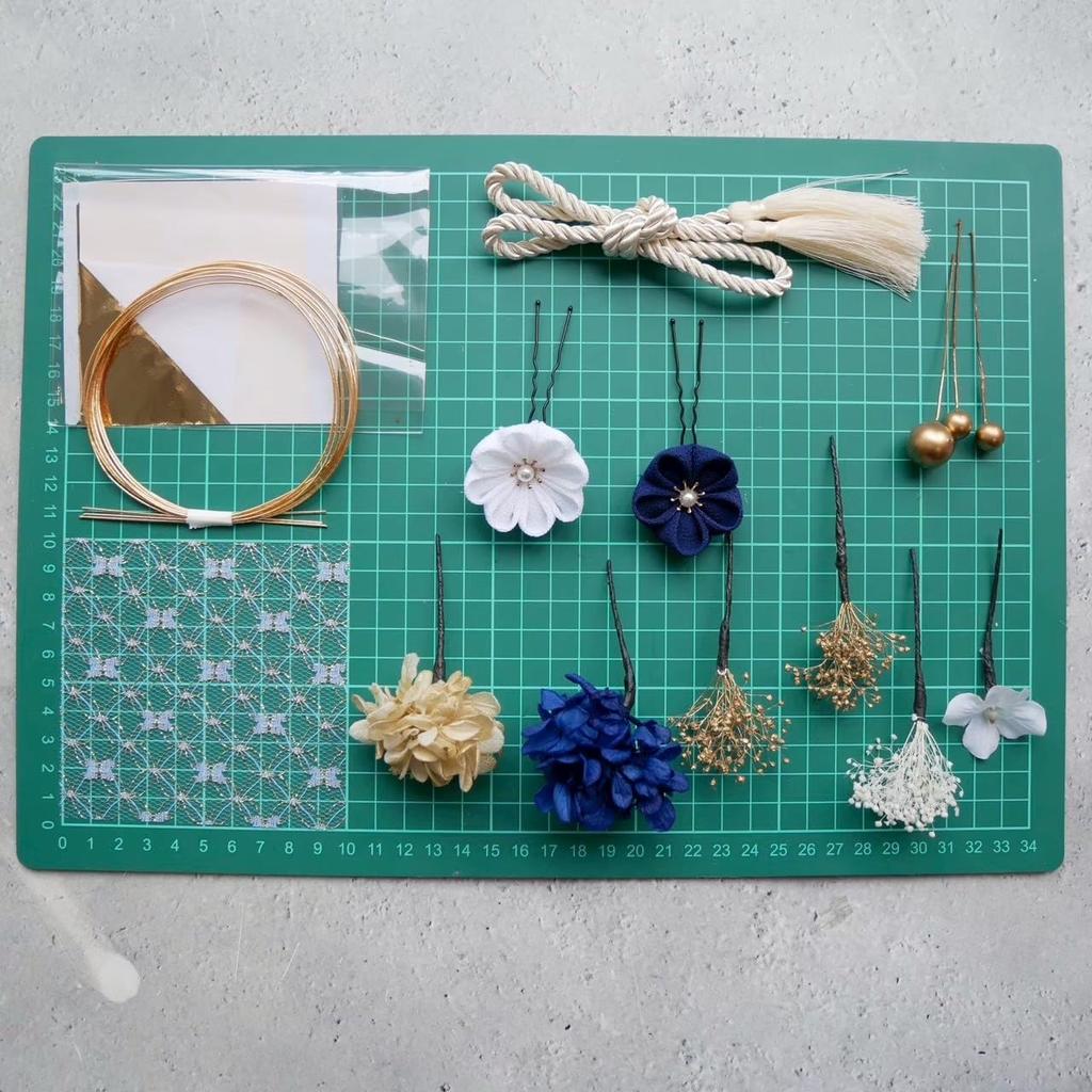 Lomeri Hair Ornament Set Available In 8 Colors Chirimen Perfect for and Weddings Kimono N3 (14 Pieces) - - Tsumami-zaiku (Crepe) - Coming-of-Age