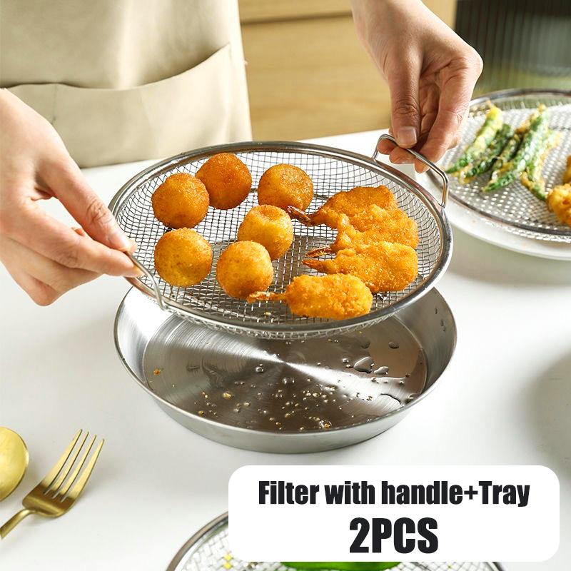 Stainless Steel Filter Tray Reusable Round Mesh Basket Fruit Vegetable Water Filter Tool Barbecue Fried Chicken Kitchen Strainer