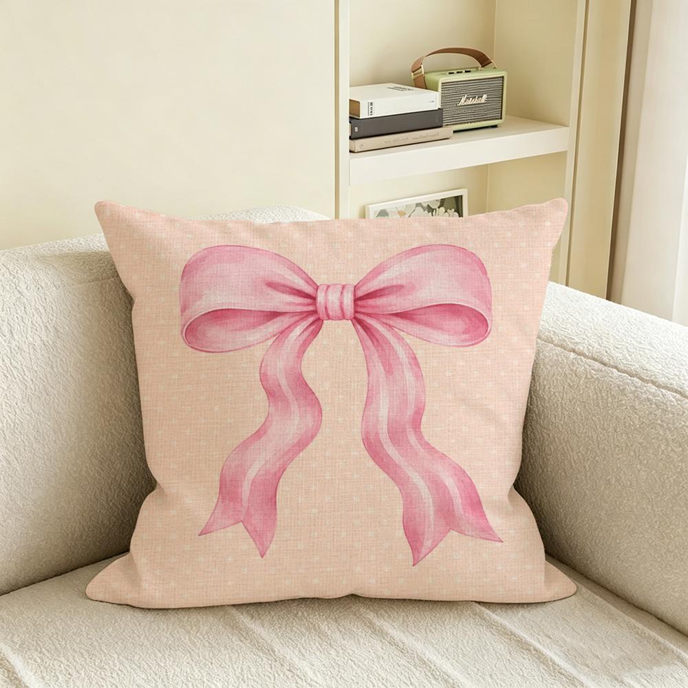 Pattern Pink Bow Cherry Cushion Cover Natural Linen Pillowcase Set AllinOne Decor for Sofa Bedroom Chair