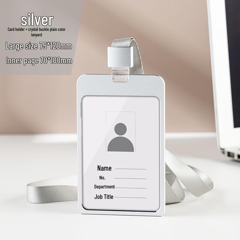 Aluminum Alloy ID Card Holder with Crystal Buckle Lanyard for Employees and Students