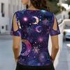 Women V Neck Cold Shoulder Blouse Black Background Colorful Star Print Short Sleeve Top