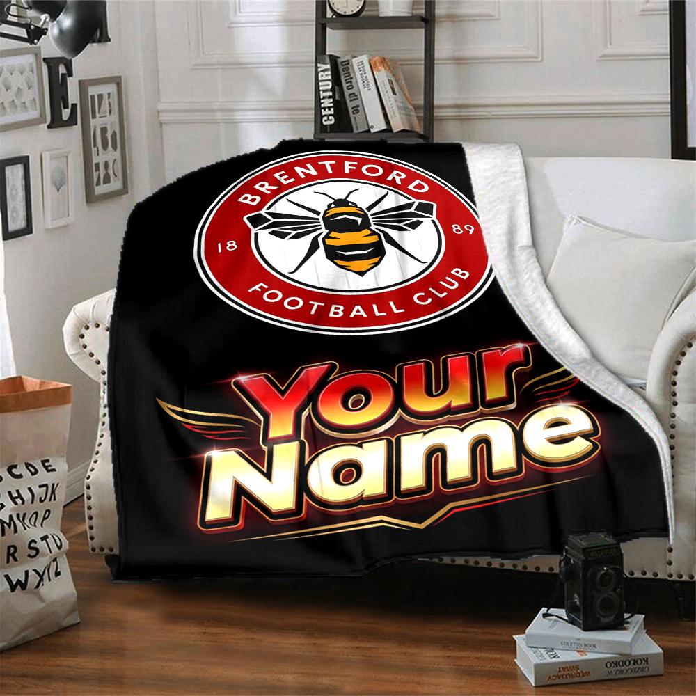 1pc Brentford F.C Blanket with Custom Name, Gift, for Men and Women, Soft Blanket, Good for Sofa Bed Couch Travel, Lightweight Flannel Blanket