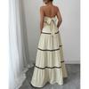 Summer Vacation 2-Piece Set, Elegant Strapless Lace Patchwork Maxi Dress for Women, European & American Style Casual Vacation Outfit