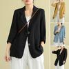 Traje de verano para mujer, abrigo con solapa, manga larga, color sólido, chaqueta de traje con cierre de botones, corte holgado, prendas de vestir finas