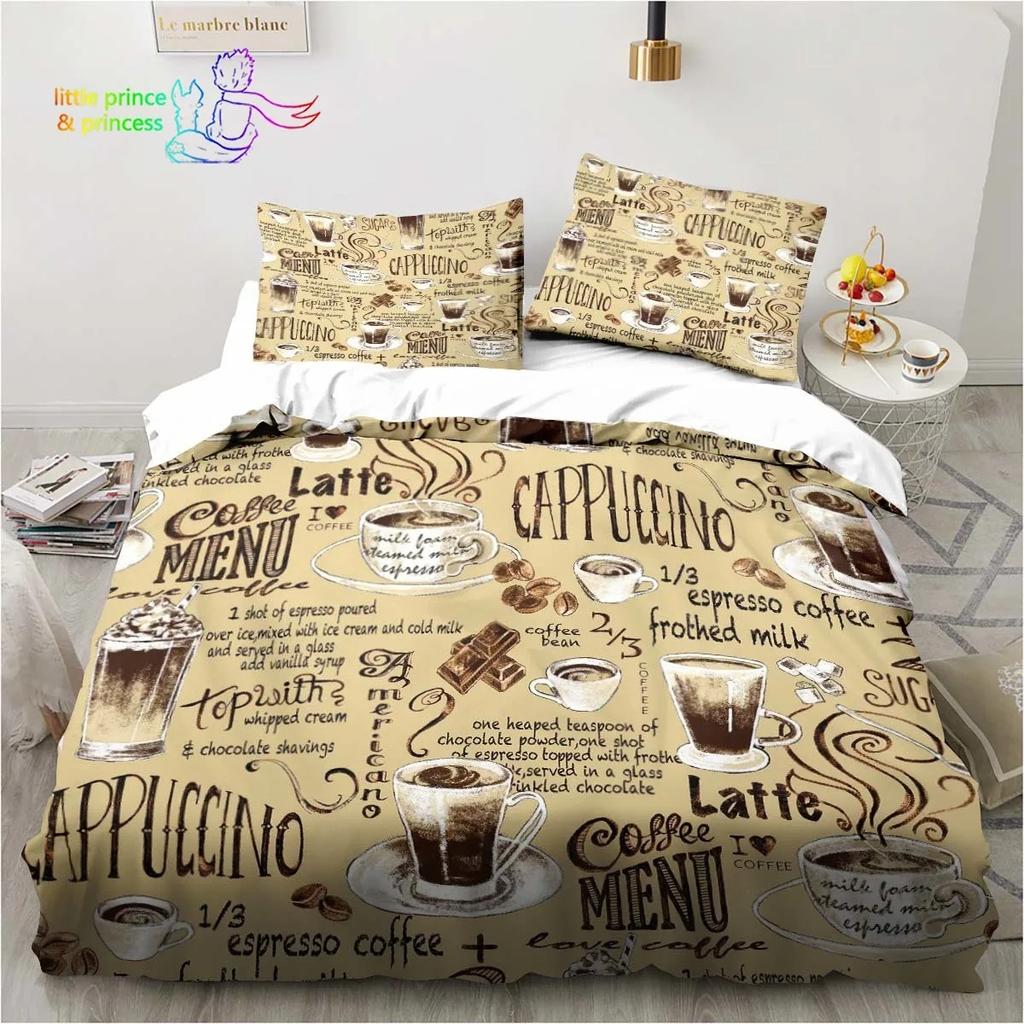 Bettwäsche-Set mit Kaffeemuster, bequemer Bettbezug, Kissenbezug, Kinderzimmerdekoration, Heimtextilien