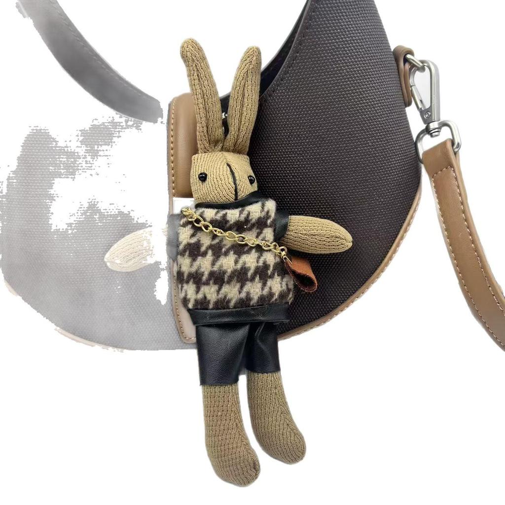 Chic French Style Rabbit Houndstooth Sweater Backpack Charm