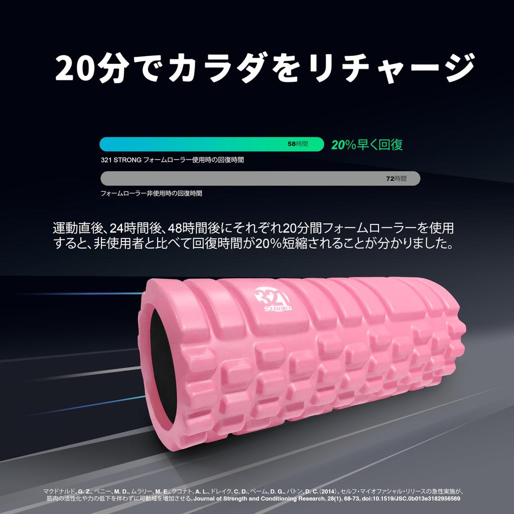 321 STRONG Foam Roller – A medium-hard massage roller. Targets deep muscles. Includes an e-book with 4K instructional videos.