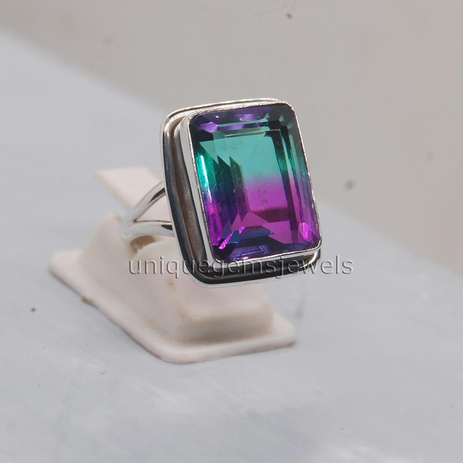 

Emerald Cut Purple Fluorite 925 Sterling Silver Ring, 18K Rose Gold, 18K Yellow Gold Ring, Fluorite Wedding Band Personalized Signet Ring 10