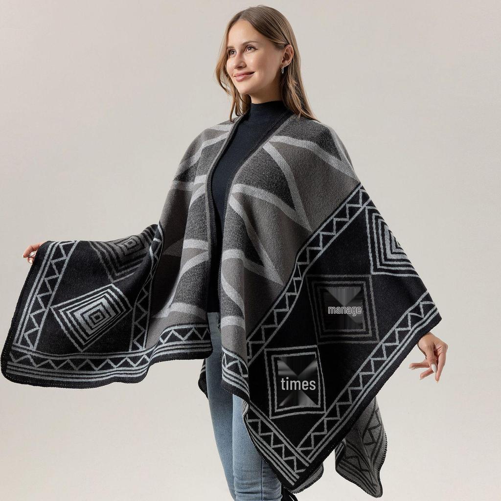 New Yunnan Ethnic Style Double-Sided Shawl: Versatile Warm Cloak Scarf for Women