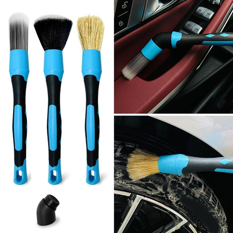 Auto Detailing Brushes 3 Piece Set For Complete Cleaning Car Ducts Crevices And Disks Constructed Of Strong Plastic With Color Ciphered Pulls