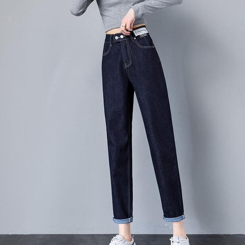 

Женские джинсы Весенние и осенние джинсовые джинсы с высокой талией Свободные прямые брюки-харлан 32 темно-синий