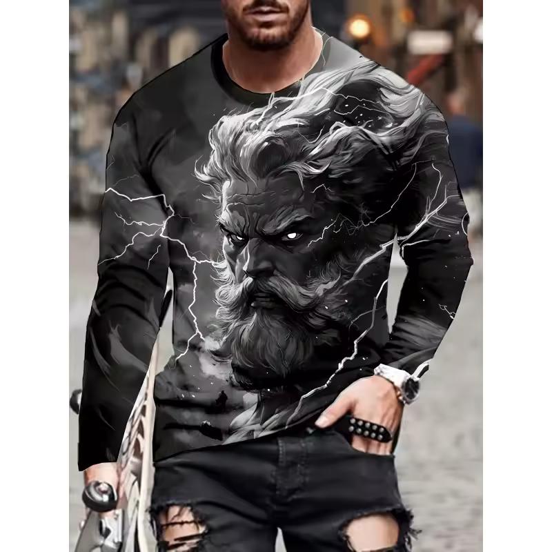 Cute Abstract Monster Pattern T-Shirt For Men Cool Skull 3D Print T Shirts Autumn Casual Loose Round Neck Tops Tees Long Sleeves