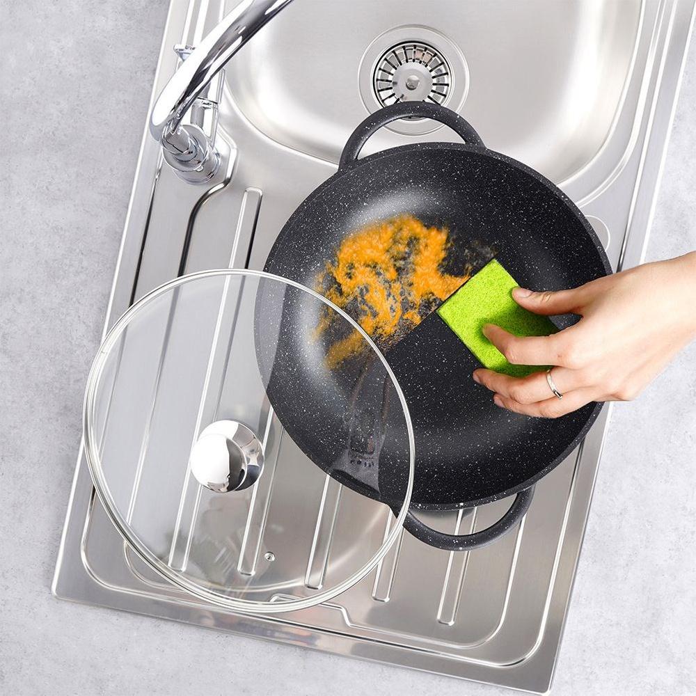 Padella wok in granito con coperchio in vetro GRANDE 32 cm