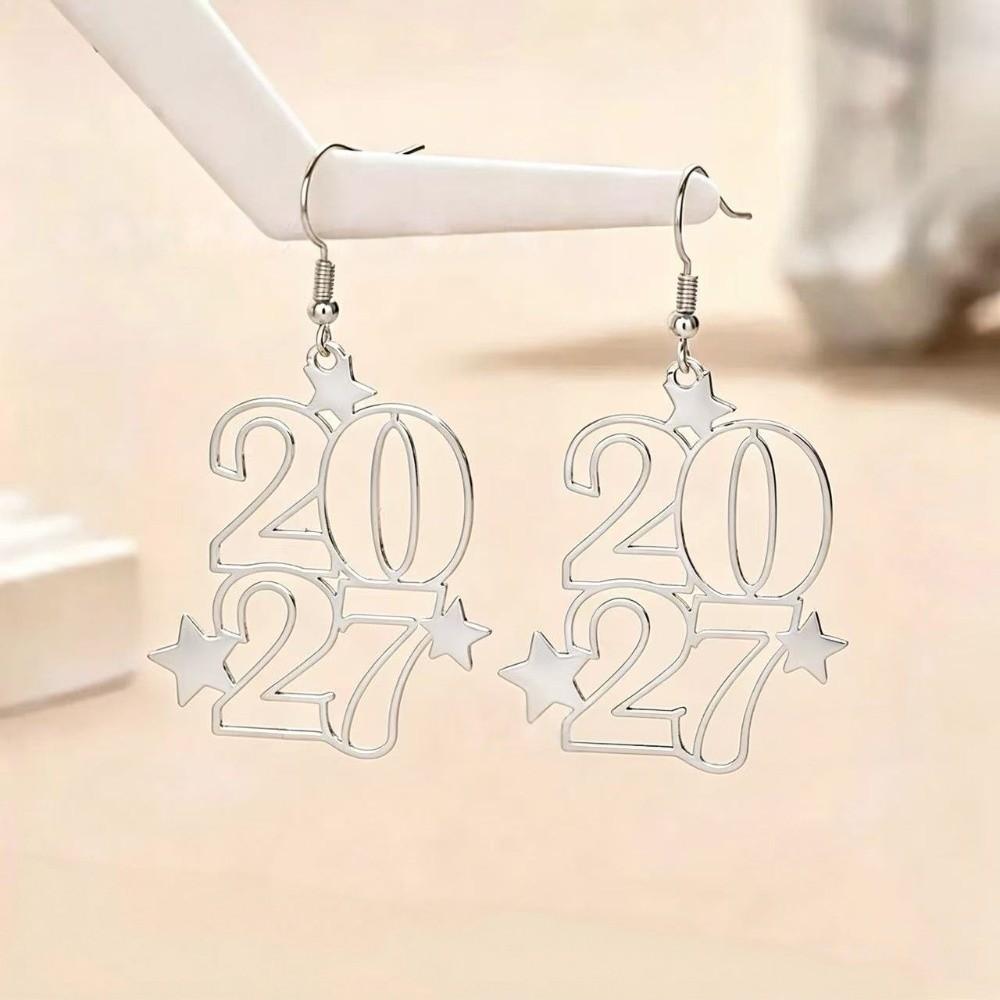 Hollowed-out Fashion 2027 Digital Earrings Elegant Stud Earrings New Year Party