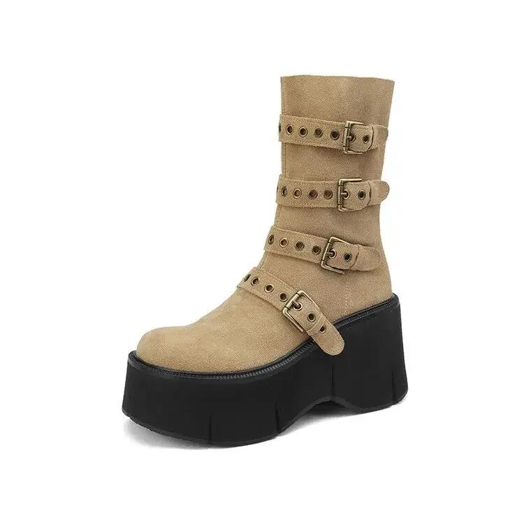 Shoes for Women New Pin Buckle Design Women's Boots Comfortable Wedge Platform Goth Shoes Winter Stylish Zipper Short Boots