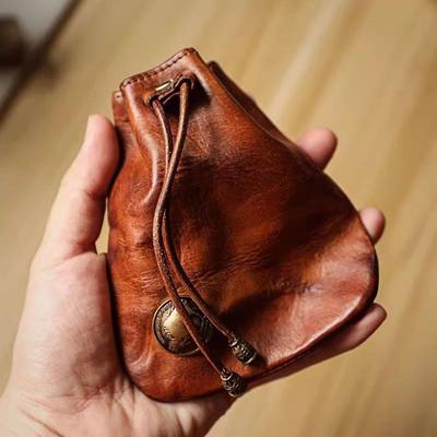 1Pcs Soft Texture Pu Leather Retro Drawstring Key Case Coin Purse Handmade Coin Key Bag Multifunctional Storage Bag