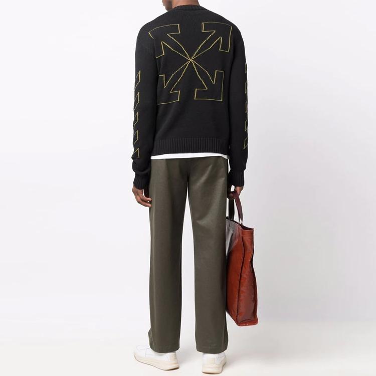 Off-White Arrow Diag Outline Knit Crewneck Black/Green Men Tops OMHE087F21KNI0011055