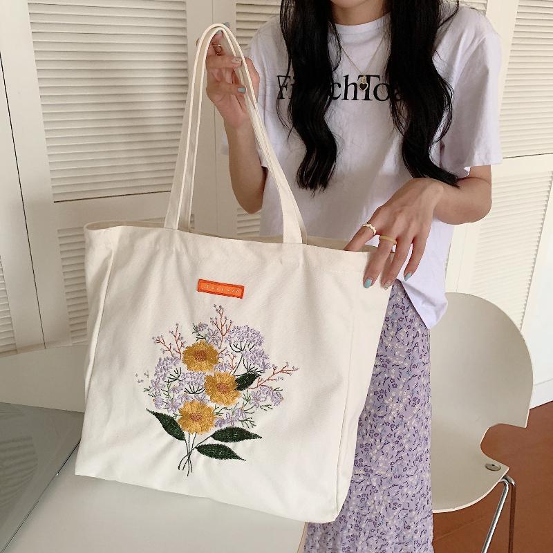 Newest Canvas Flower Shoulder Bag Large Capacity Printing Shopping Bag Fashion Casual Buckle Urban Women S Handbag