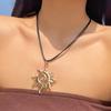 Ingemark Creative Adjustable Leather Wax Thread Chain Necklace for Women Goth Metal Spiral Sunflower Pendant Choker Jewelry Gift