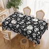 1 Piece Halloween Round Tablecloth - Black And White Skull Floral Design, Durable Polyester Material, Suitable For Dining Tables