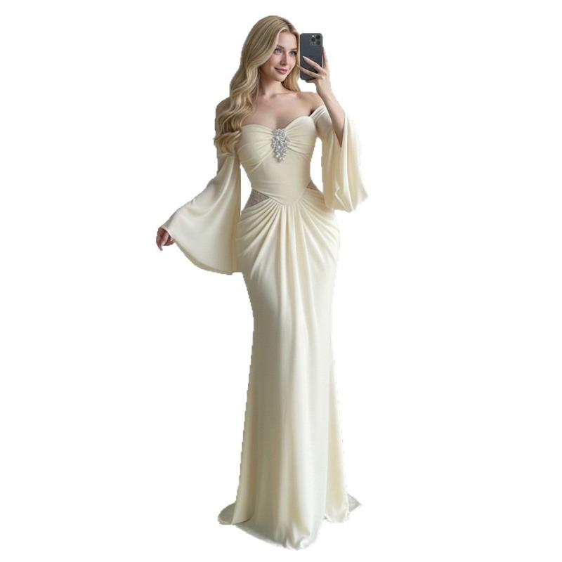 Greek Flared Sleeve Evening Dress Tube Top Slim and Thin Temperament Hip-wrapped Floor-mopping Long Dress Women